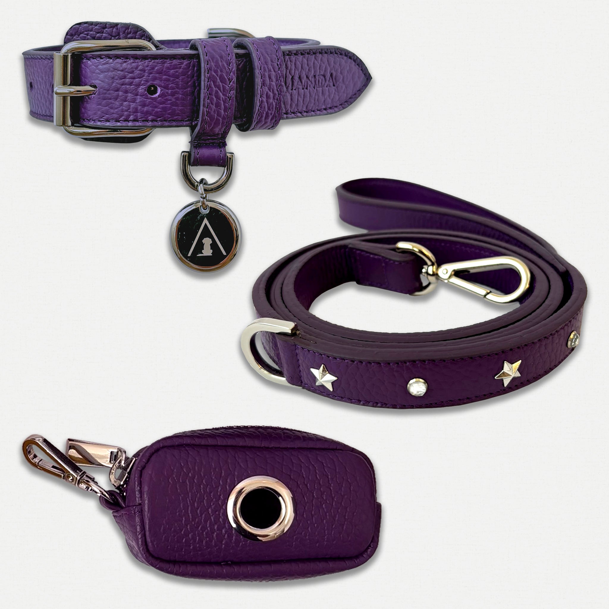 Set Collare, Guizaglio e Poop Bag Viola